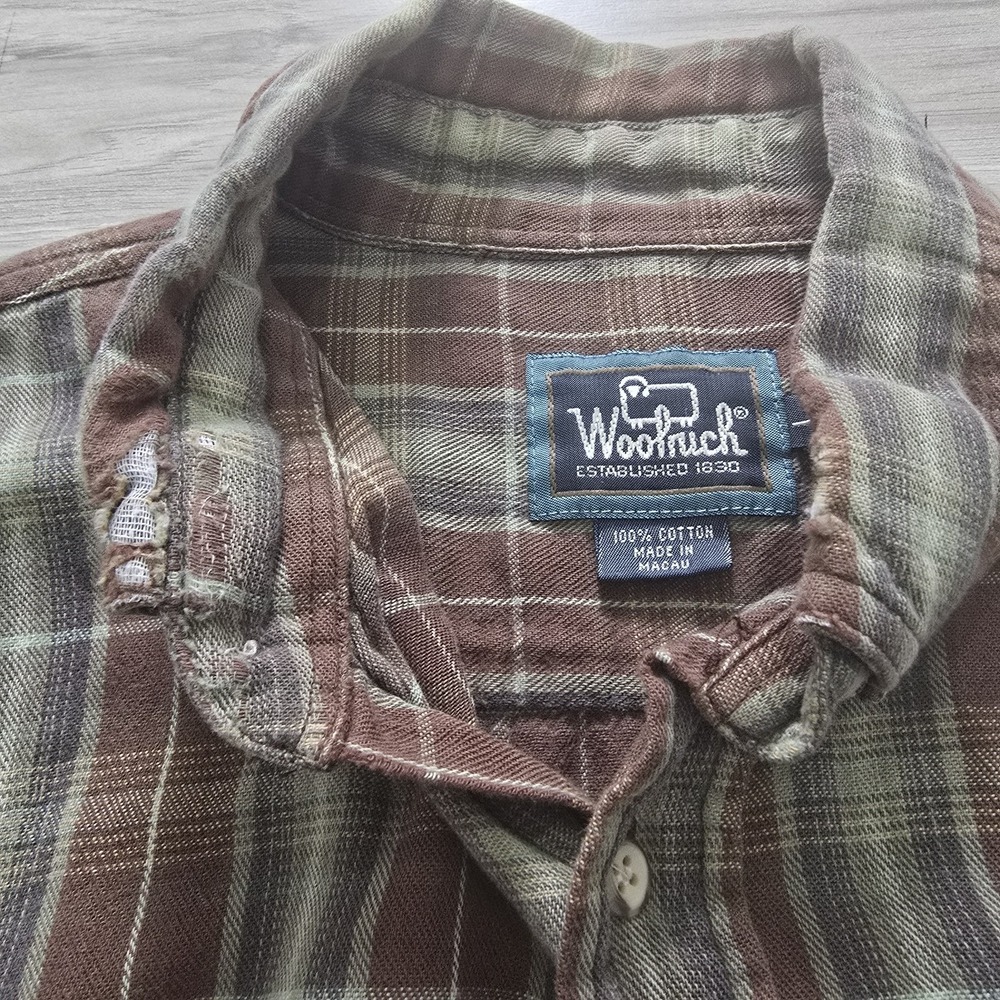 Woolrich Flannel Shirt Mens Large Button Up Long Sleeve Brown Plaid - Picture 6 of 14